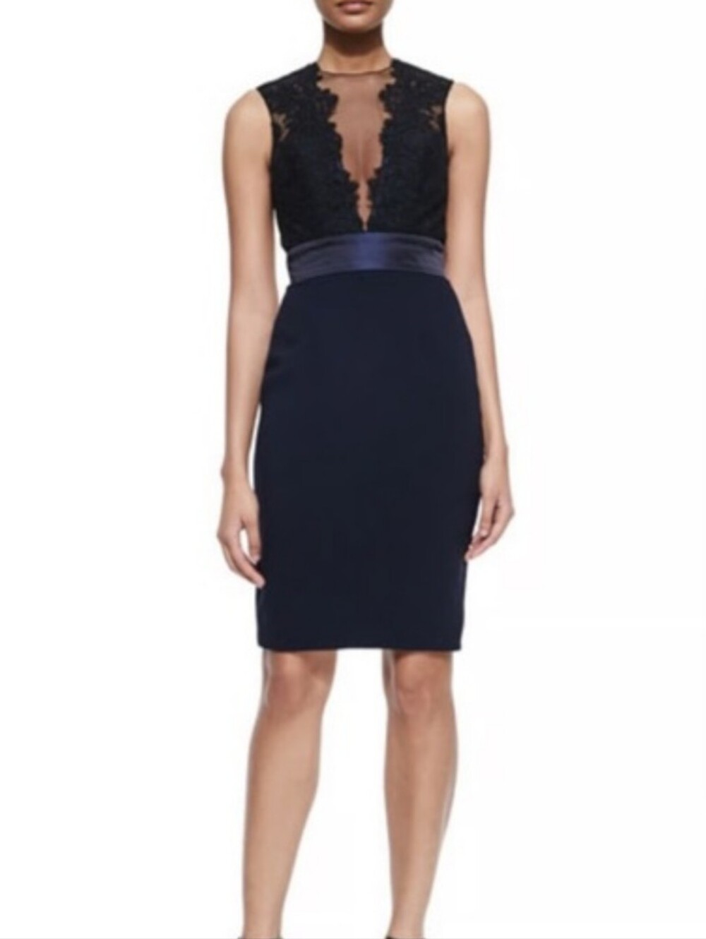 Theia Sheath Dress Sz 6 Navy $650.00